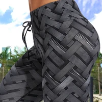sexy high waist fitness iron weave leggings weaving printed tie women fitness workout scrunch booty trousers slim running pants