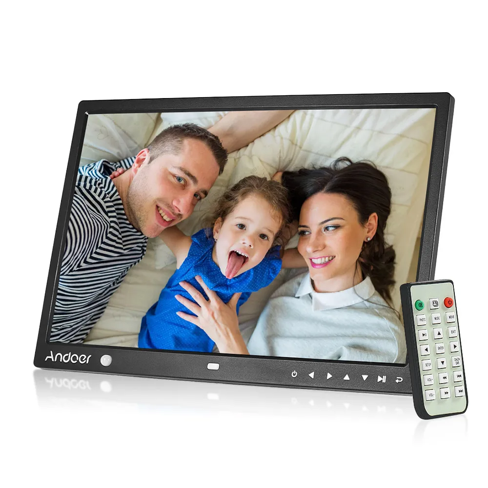 Andoer цифровая фоторамка HD 15 дюймов Большой экран светодиодный настольный альбом-календарь функции с датчиком обнаружения движения сенсорные клавиши - Цвет: Black
