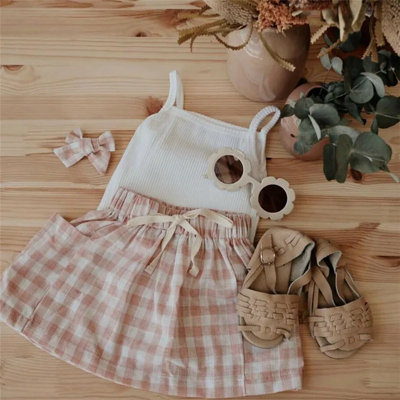 Boho/летние комплекты для маленьких девочек одежда без рукавов женское белье с