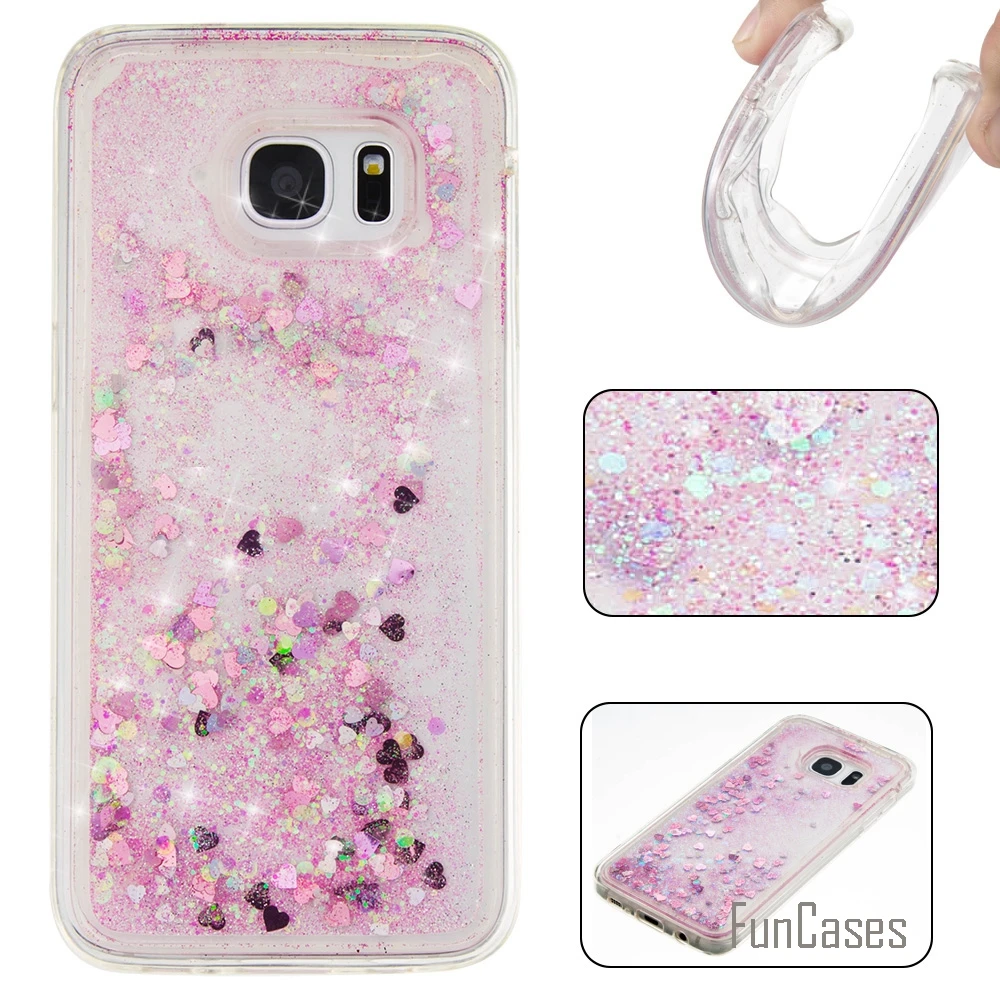 Coque Bling Love Heart Soft TPU Phone Case Cover For Samsung Galaxy S7 Edge Funda Quicksand Cell EDGE | Мобильные телефоны и