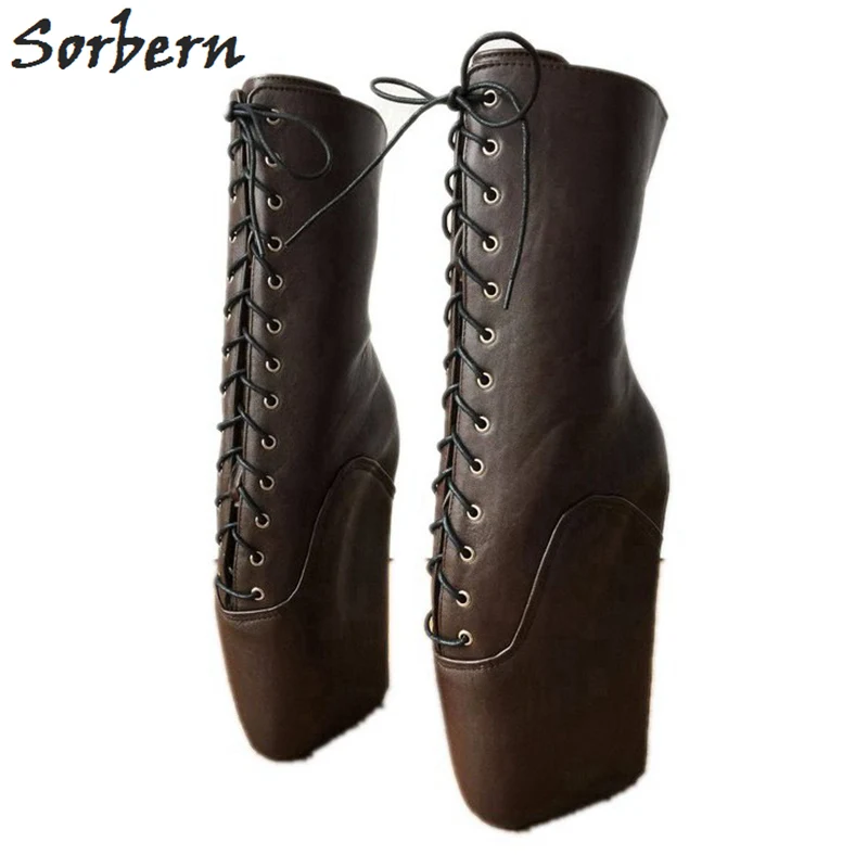 

Sorbern Unisex Ballet Wedge Boots Ankle High Sexy Fetish High Heel Hoof Sole Heelless Fetish Pointe Training Espresso Bean Shoes