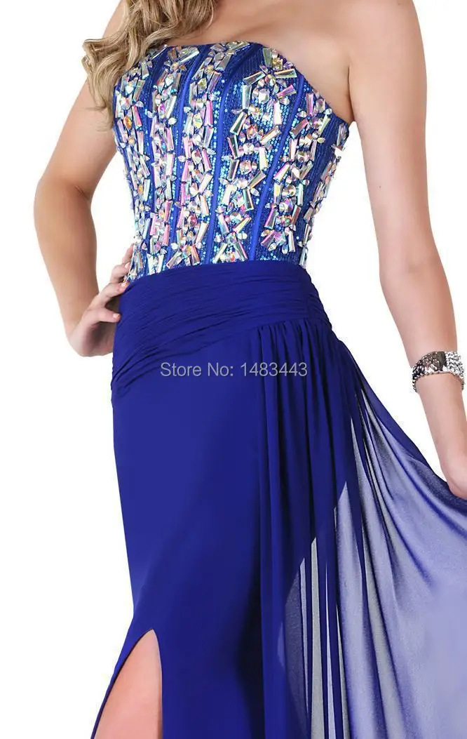 Vestido New Arrival 2015 Hot Sale Royal Color Sexy Sweetheart Backless Split Side Prom Evening Dresses Long Chiffon Gowns Dress | Свадьбы и