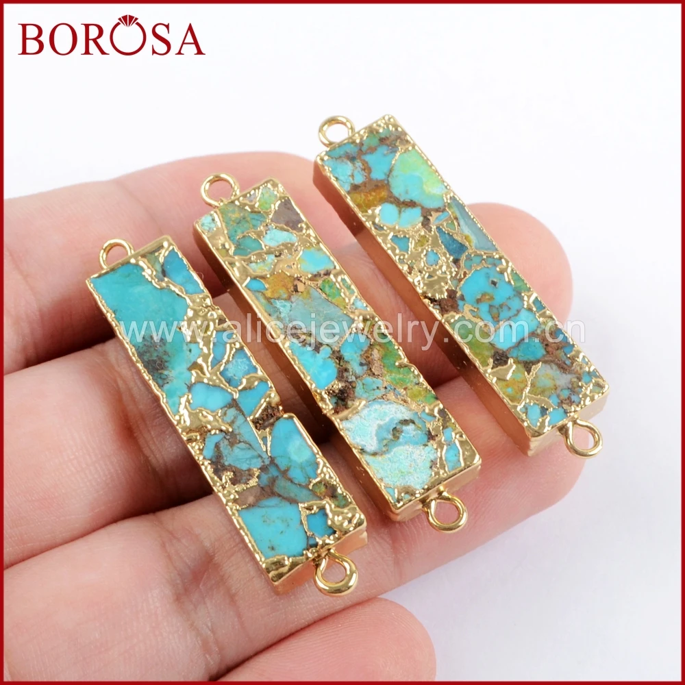 BOROSA 5/10 шт. Золотой Цвет Прямоугольник медь Бирюзовый соединитель натуральный