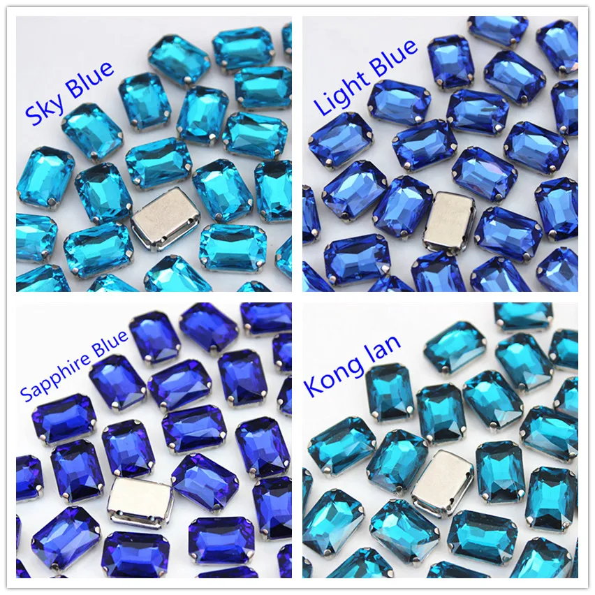 Cong Shao Rectangle Colorful Sew On Rhinestones Stainless steel Claw Glass Crystals Sew On Claw Stones For Wedding Dress WC1004