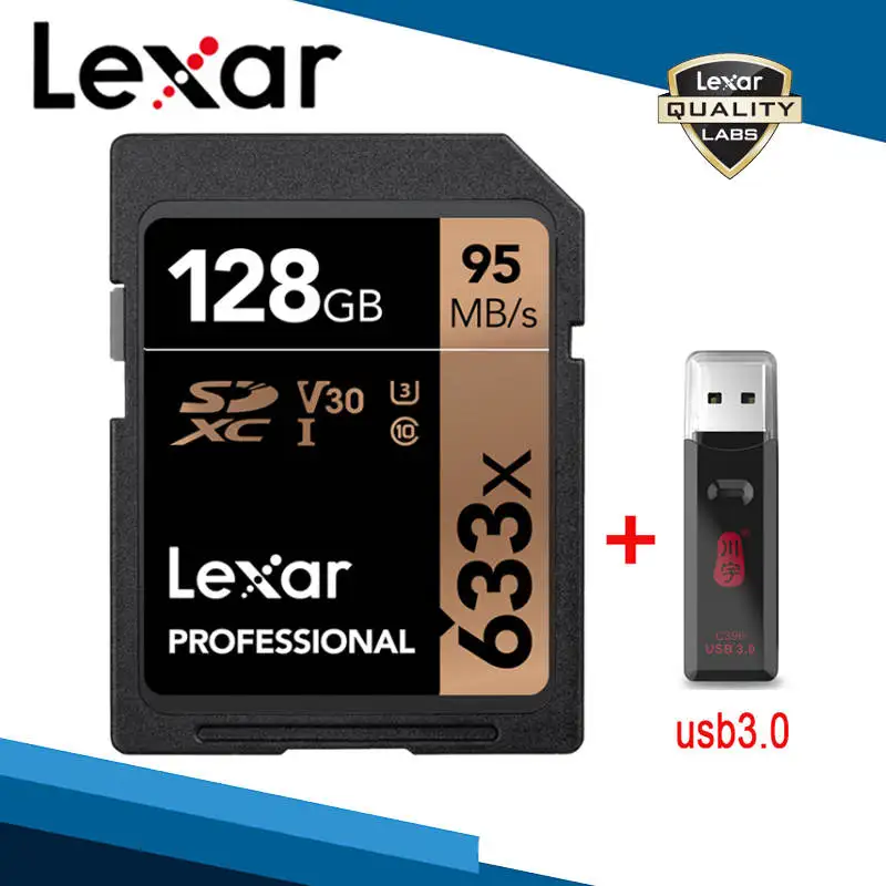 Lexar 512 ГБ SD карта с ридером USB 3,0 256 ГБ 633x карты SDXC 128 Гб карта памяти класса 10 V30 U3 64 Гб UHS-I 32 Гб карты памяти - Емкость: 128G Card and Reader