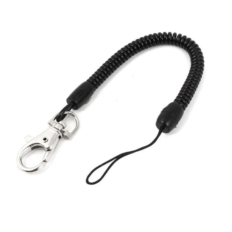 Elastic Lobster Clasp Hook Black Spring Stretchy Coil Keyring Strap Rope Cord | Key Chains