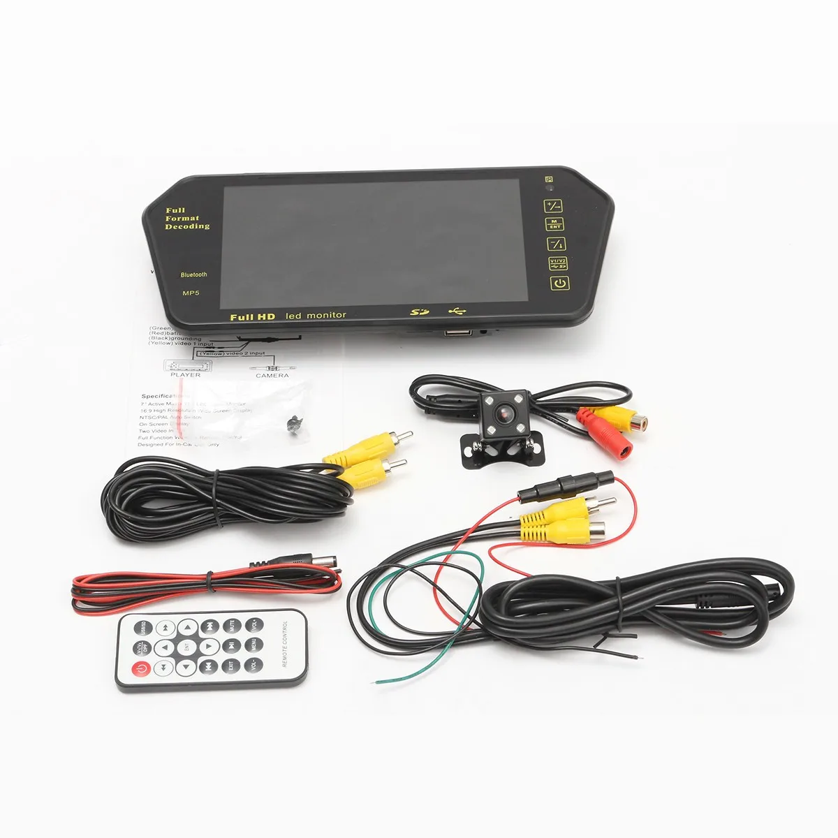 7 дюймов TFT lcd зеркало заднего вида монитор+ ночное видение Обратная Автомобильная камера bluetooth упаковочная система для автомобильных мониторов заднего вида