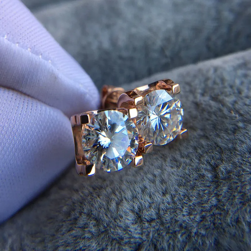 

18K Yellow Gold 0.5ct 5mm DF Color Bull Head Moissanite Stud Earrings for Women Push Back Classic Moissanite Earrings
