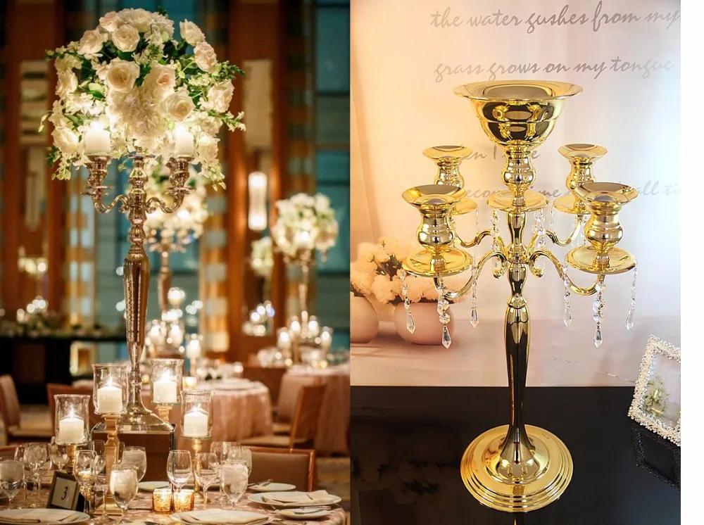 

H75cm * W48cm, 5 arms Gold Metall Candelabra Candle Holder wedding Centerpiece flower Vase Candlestick Gold candelabrum