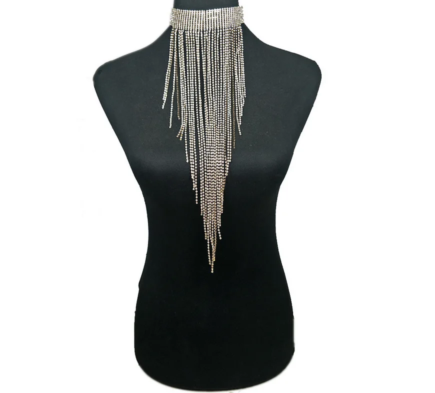 Statement Crystal Chokers Necklaces for Women Rhinestone Tassel Fashion Night Club Party Big Necklace | Украшения и аксессуары