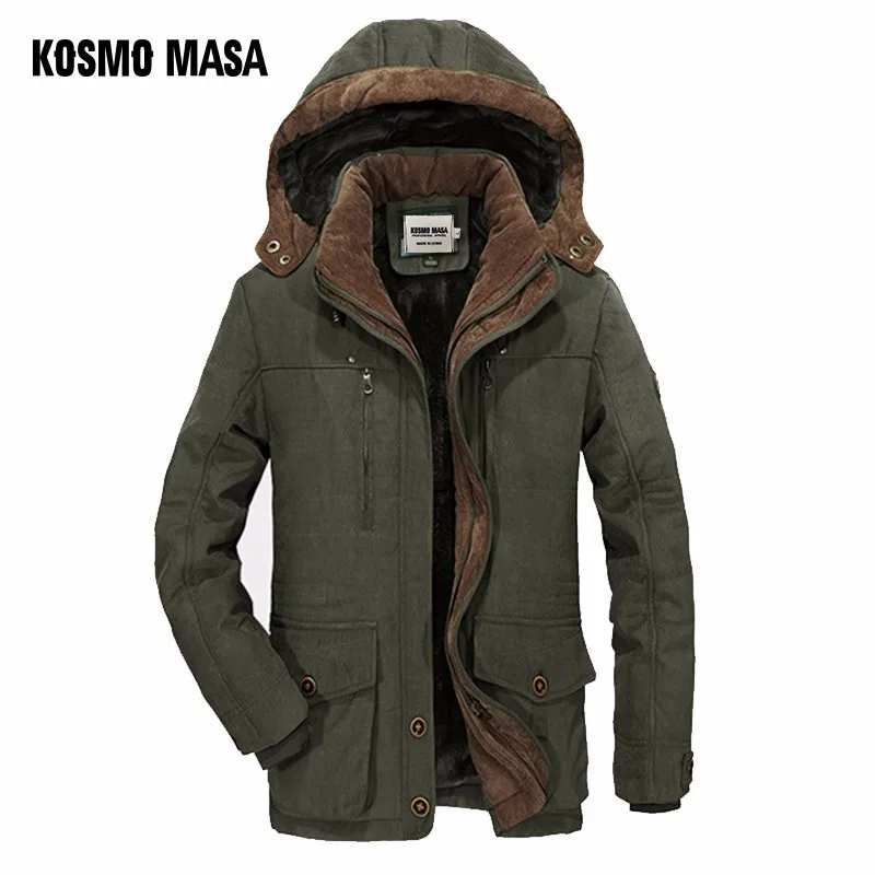 

KOSMO MASA Green Thick Long Jacket Men Parka Coats 2018 Winter Jackets Mens Cotton Hooded Casual Warm Down Parkas 6XL MP032