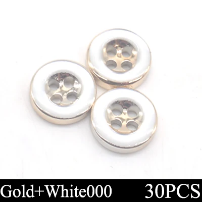 gold white 000 30 шт./лот, маленькие круглые золотые и серебряные пуговицы для шитья для женщин, тканевая футболка, модные пуговицы, аксессуары для одежды, скрапбукинг, сделай сам - Цвет: gold white 000