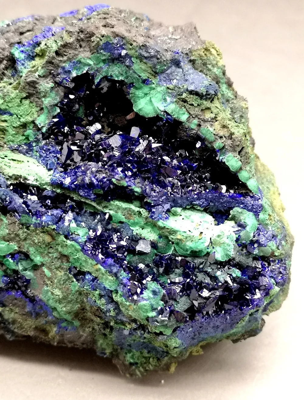 372 г натуральный Блестящий Azurite/Малахитовый симбиотический минеральный кристалл