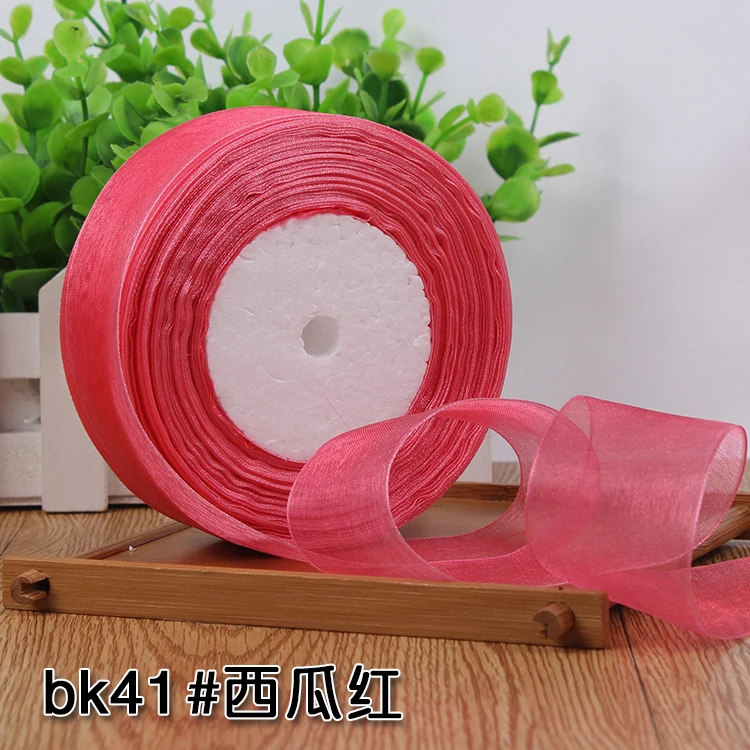 watermelon red Горячая Распродажа(50 ярдов/партия) 1-1/" 40 мм органза шифон оберточная лента для подарков украшения рождественские ленты лямки упаковочный пояс - Цвет: watermelon red