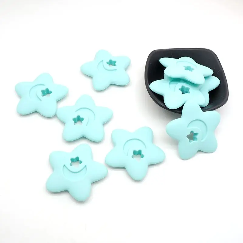 Blue Chenkai 10 шт. без БФА, силиконовый звезда Силиконовый грызунок бусины жевательные зубные кольца для детей игрушки для прищепка для соски цепи аксессуары - Цвет: Blue