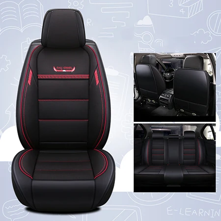 Кожаные и лен авто чехлы на сиденья для lada 2106 2107 2109 2110 2114 granta, changan cs35 cs75 eado raeton - Название цвета: Black Standard