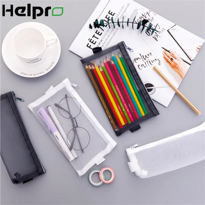Helpro простые прозрачные сетчатые пеналы для офиса школы канцелярские