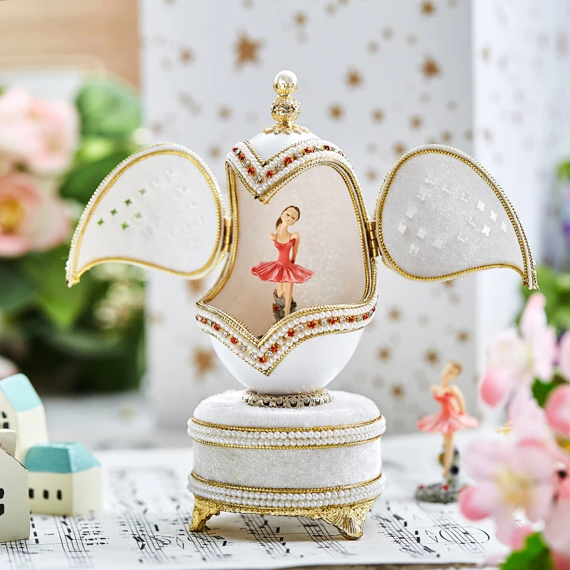 handmade luxury palace eggshell Ballet girl swivel music box