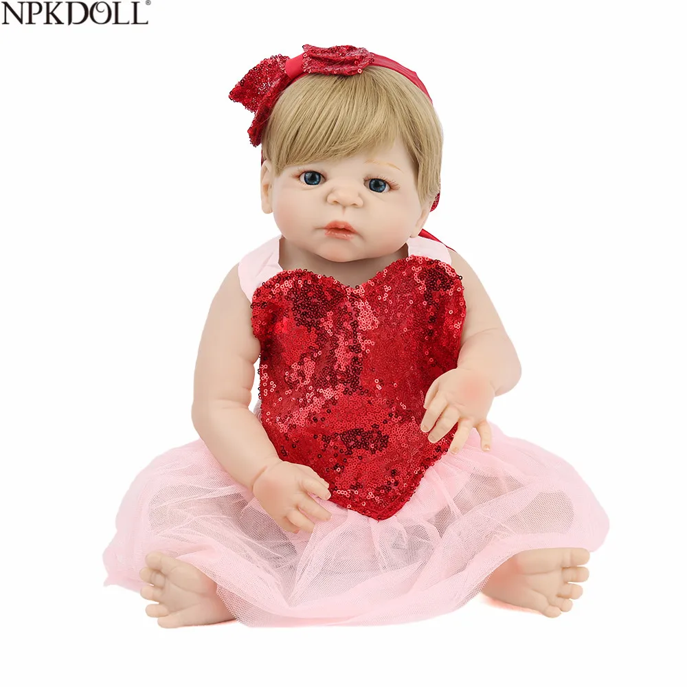 NPKDOLL Baby Reborn Doll полностью винил для ванной девочек блонд волосы парики принцесса