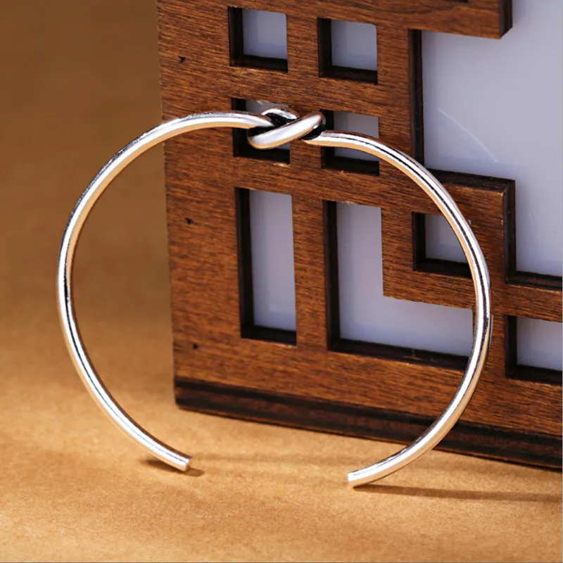

925 Sterling Silver Jewelry Simple Love Knot Slender Opening Bangle Female High-quality Popular Personality Bracelet