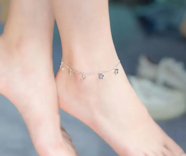 Real.925 стерлингового серебра ювелирные изделия Открытый звезда браслет цепочка на