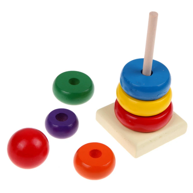 XB Wood Toy Wooden Colorful Stacking Stack Rainbow Tower Ring Educational Learning Donut for Kids -45 | Игрушки и хобби