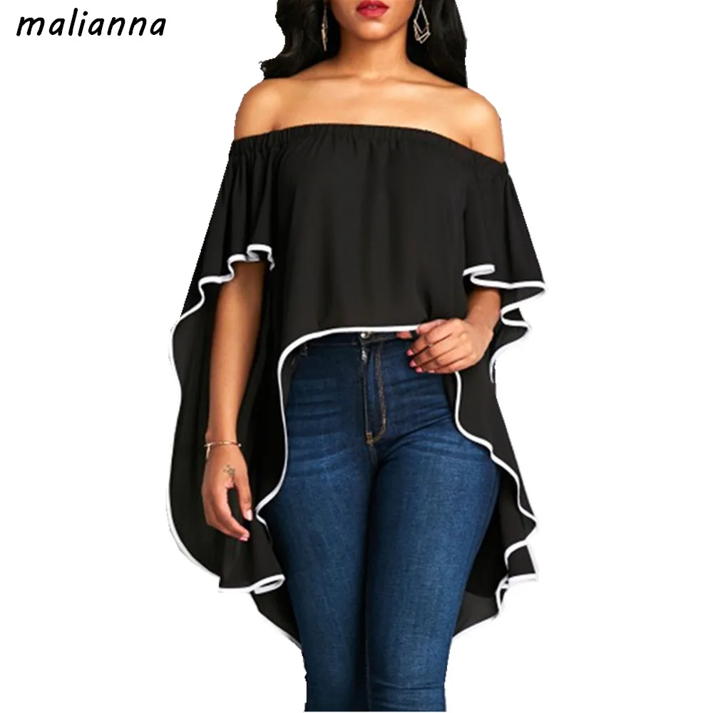 Malianna 2018 Новый сезон: весна–лето Flare рукавом с плеча АСИММЕТРИЧНЫМ ПОДОЛОМ