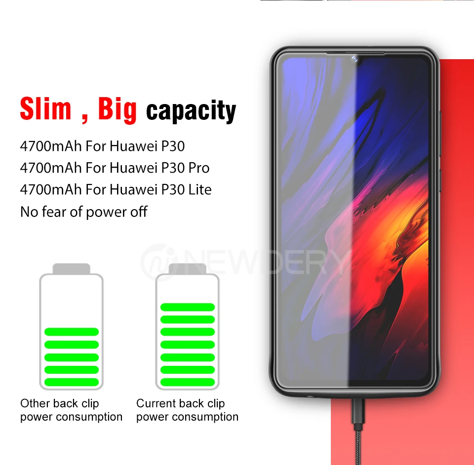 Переносной корпус питания для huawei p30 p30 pro Nova 4e 4700mAh ТПУ дизайн чехол для зарядки для huawei p30 pro черный