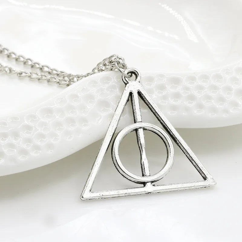 

RONGQING 1pcs European American Foreign Trade Necklace Luna Death Hallows Triangle round Pendant Vintage Pendant