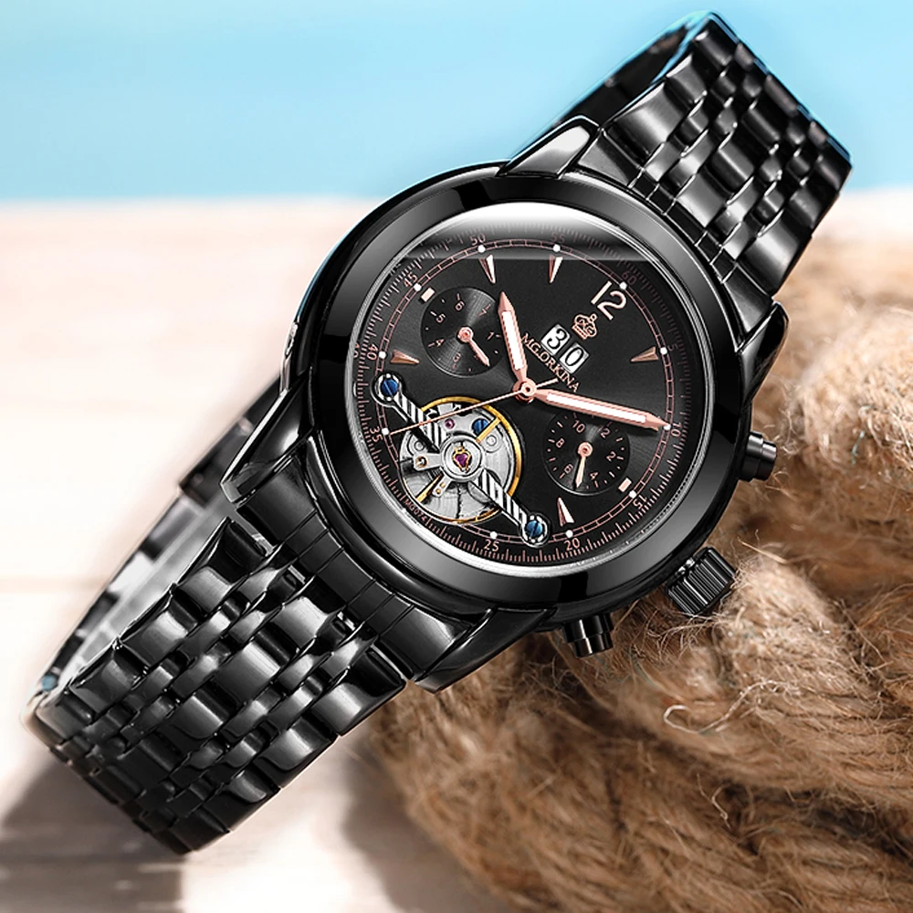Мужские часы автоматические механические Tourbillon спортивные из нержавеющей стали