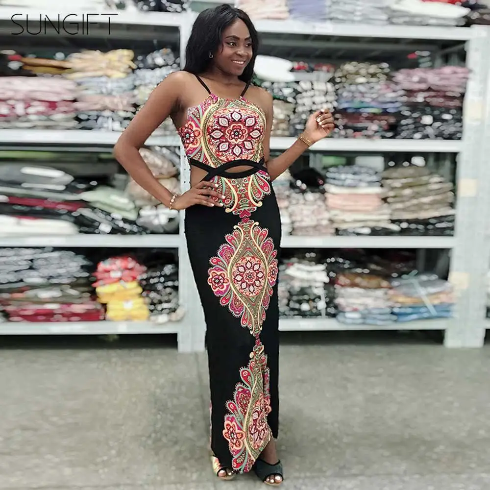 SUNGIFT Dashiki женское платье в африканском стиле с глубоким v-образным вырезом без