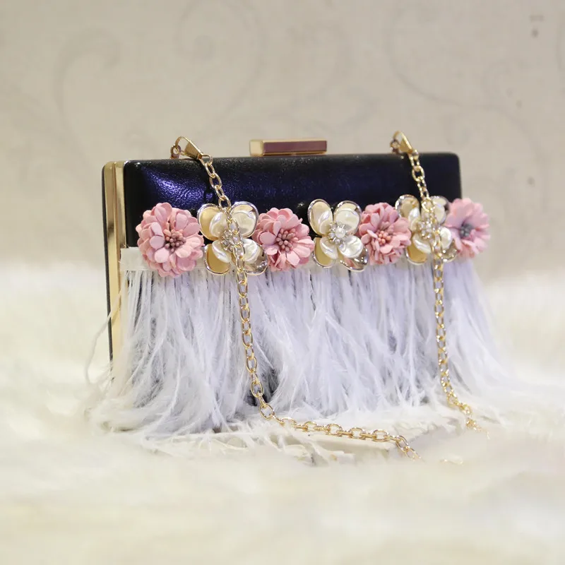 Модный вечерний клатч ручной работы с цветами и перьями Роскошная сумочка