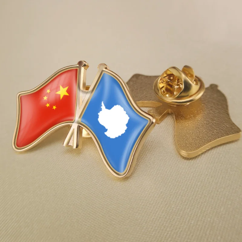 

China and Antarctica Crossed Double Friendship Flags Lapel Pins