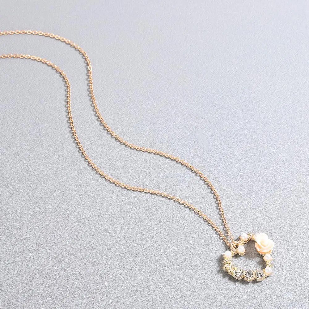 Женское Ожерелье с цветком и сердцем Chandle изящное кристаллическое жемчужное