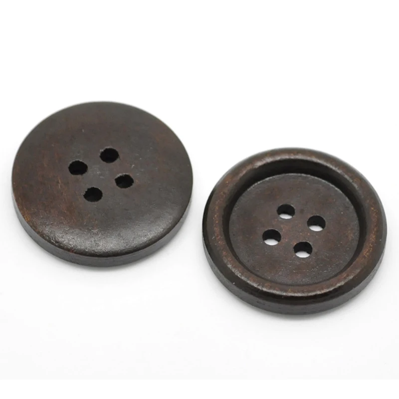Деревянные Швейные Кнопки Скрапбукинг 4 отверстия Круглый Свет кофе 25 мм (1 &quot)