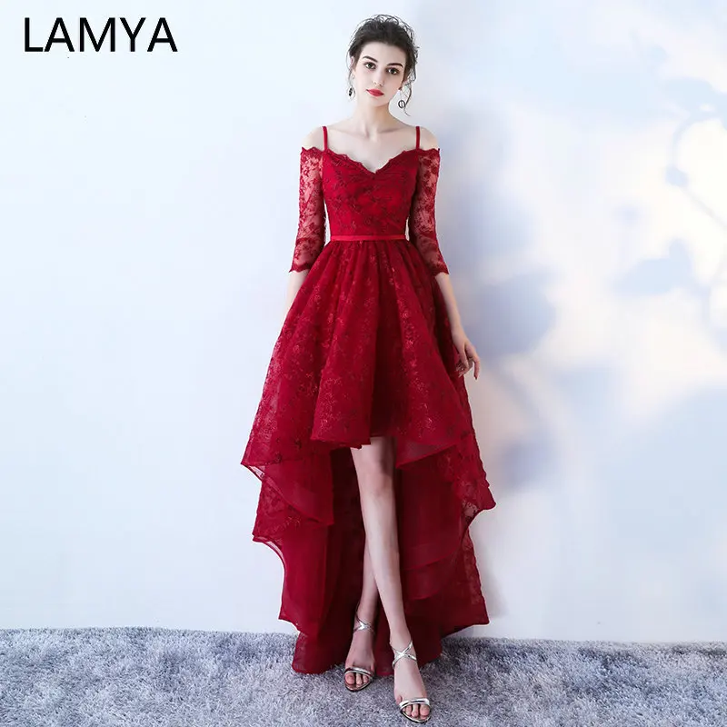 LAMYA, платье для выпускного вечера, вырез лодочкой, с рукавом до локтя, вечерние платья, женское, черное, кружевное, официальное платье, платье, Robe De Soiree