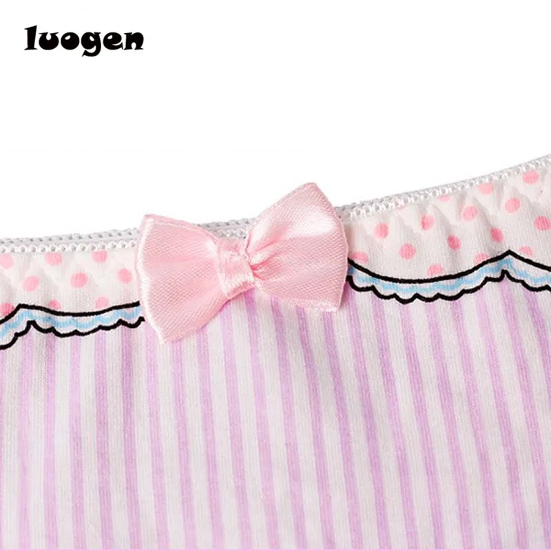 Женские хлопковые трусы в полоску Симпатичные Трусики средней посадки с бантом