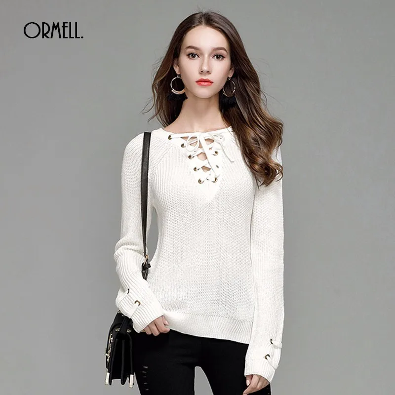 ORMELL Женский Осенний сексуальный вязаный пуловер с v-образным вырезом Новый