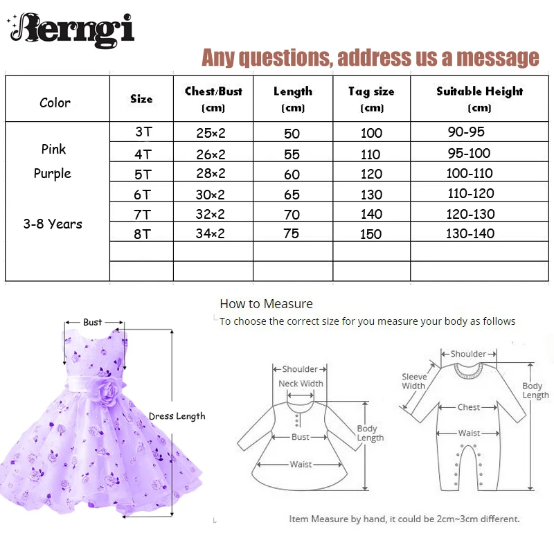 Berngi Flower Girl Dress A-line Lining Cotton Summer Princess Wedding Birthday Party Dresses For Size 3-8 Years | Детская одежда и