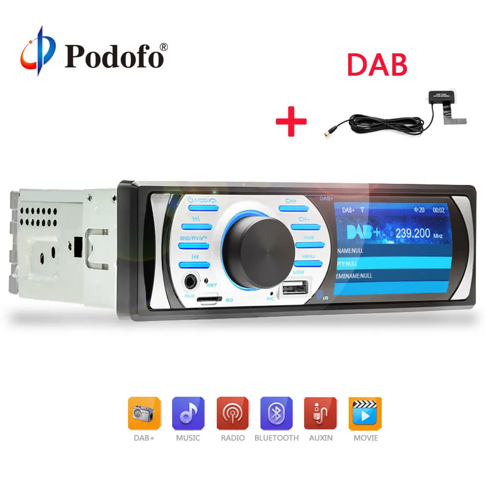 Podofo 1 Дин радио DAB + аудио fm MP5/AM/FM/Bluetooth/MP3/AUX плеер встроенный микрофон громкой
