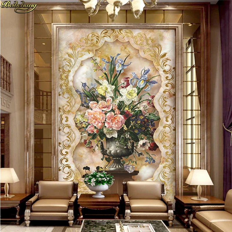 

beibehang Custom photo wallpaper mural new 3D three-dimensional relief rich auspicious peacock entrance mural papel de parede