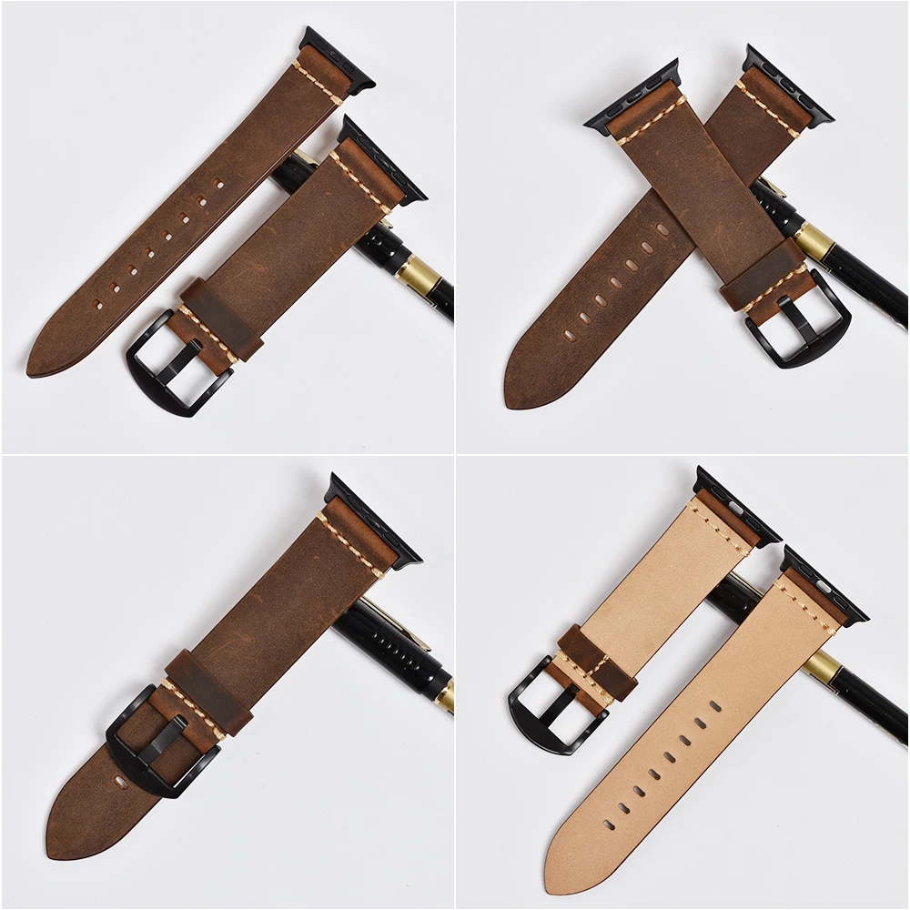 BEAFIRY Crazy Horse Genuine Leather Watchband for Apple Watch Band 42mm 44mm Series 1/2/3/4  iWatch band Straps