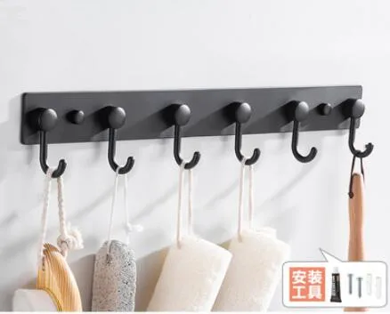 6 hooks Черный 4-7 крючки для полотенец из нержавеющей стали без ногтей или настенные крючки для халатов, короткий крючок для одежды, держатель для полотенец, крючок для ванной комнаты - Цвет: 6 hooks