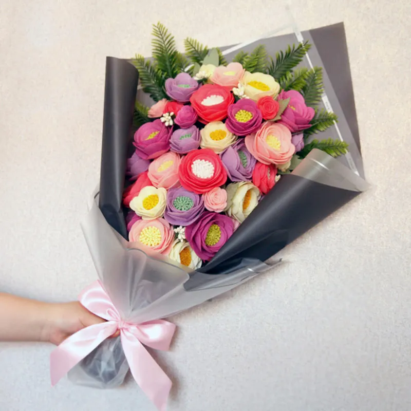 

DIY Flower Bouquet Handmade Felt Flowers Ornament For Bedroom Home Decoration Festival Special Gift Felt DIY Package