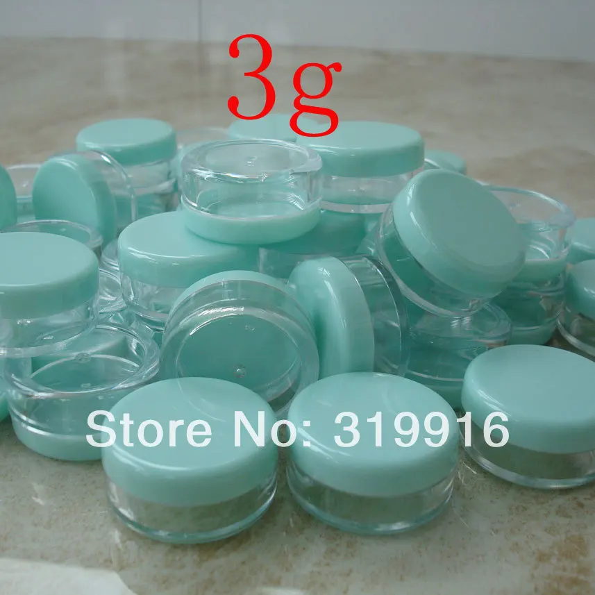 

100pcs 3g cyan color small round bottle jars pot,empty plastic container for cosmetic packaging , factory price free shipping