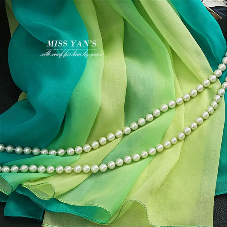 Женский шарф из натурального шелка Модные Зеленые Шарфы с градиентом фруктов 2017