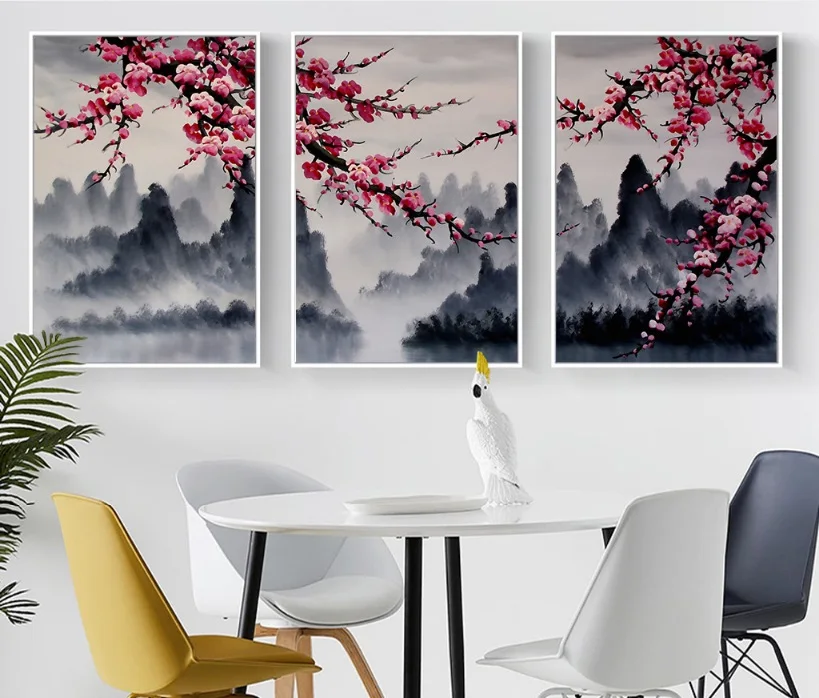 

New Chinese Ink Peach Blossom Decorative Paintings Print Picture Wall Art Canvas Paintings Decoration for Living Room No Framed