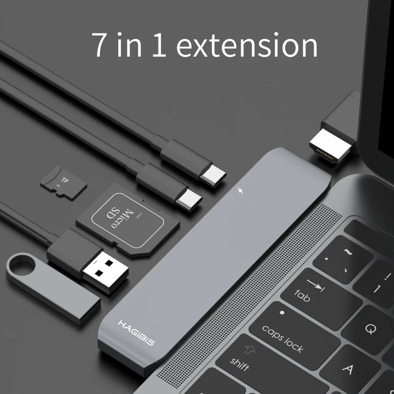 hagibis 7 in 1 dual usb c hub type c adapter usb c to sdtf card reader hdmi compatible pd charging 4k hd for macbook pro u free global shipping