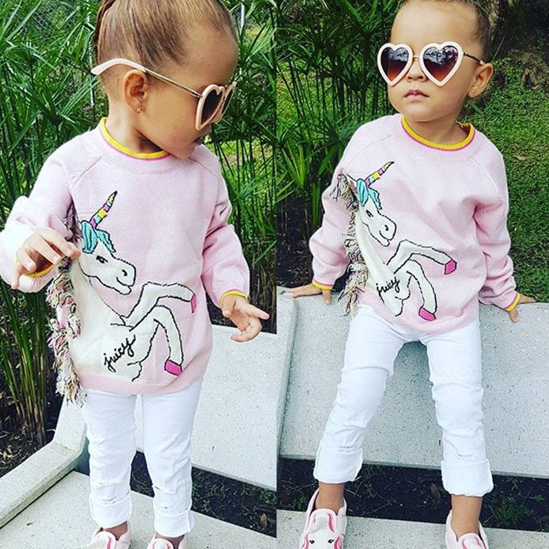 Детский джемпер с единорогом для маленьких девочек футболка малышей топы одежда