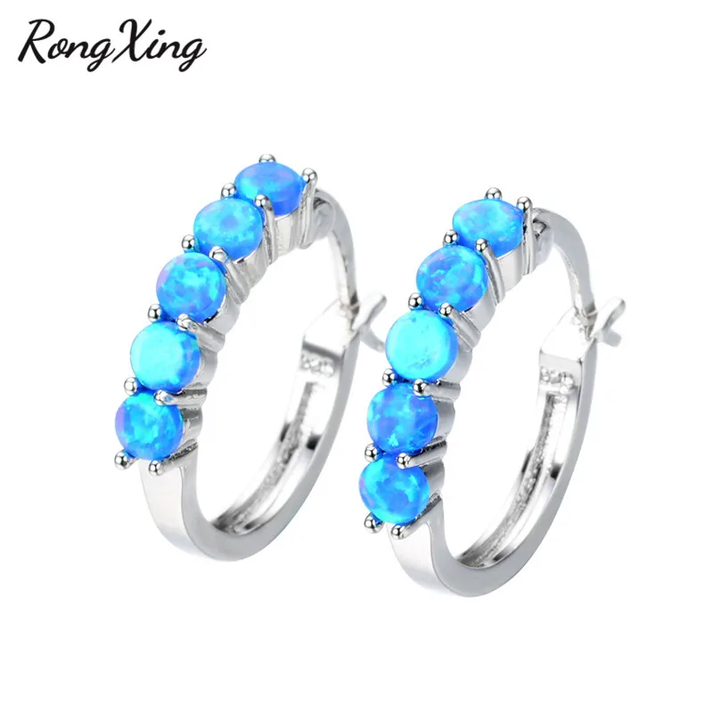 Женские серьги-кольца RongXing очаровательные голубые/белые с огненным опалом